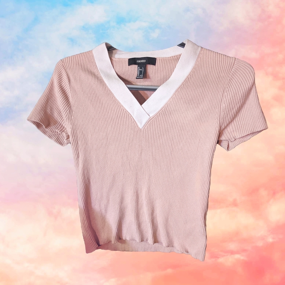 pink cropped ribbed tee